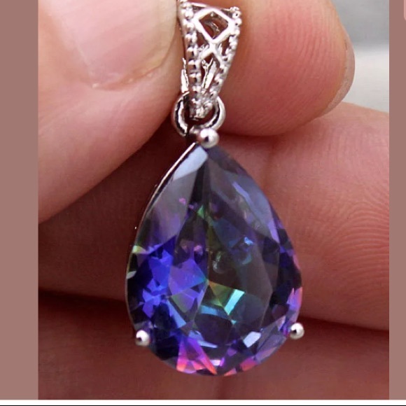 Jewelry - 18K White Gold Blue Mystic Topaz Teardrop Pendant